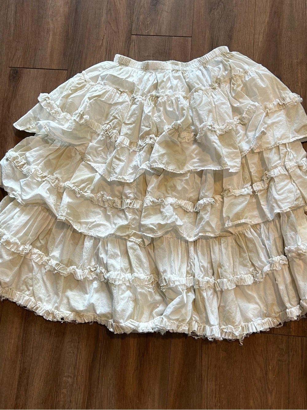 krista larson White Poka Dot Ruffle Cotton Maxi Skirt One Size